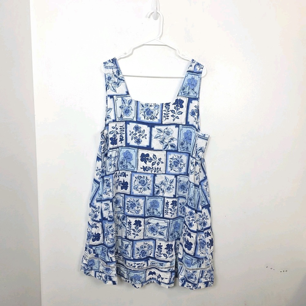 NWT Joie White Blue Linen Blend Floral Coastal Sleeveless Mini‎ Dress Size XL